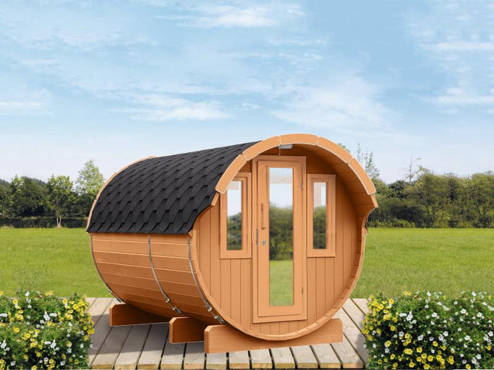 Wolff Finnhaus Saunafass 330 2-Räume DS schwarz, Kiefer montiert