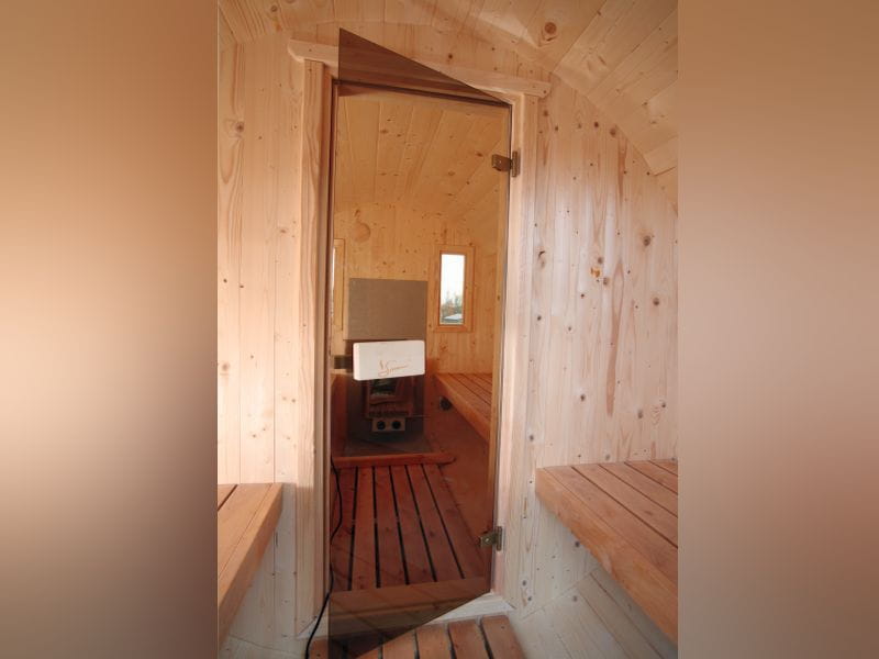 Wolff Finnhaus Saunafass 330 2-Räume DS schwarz, Kiefer montiert