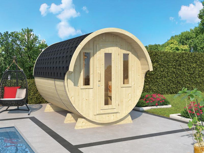 Wolff Finnhaus Saunafass 330 de luxe montiert DS schwarz