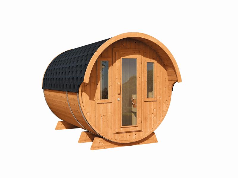 Wolff Finnhaus Saunafass 330 de luxe montiert DS schwarz Anstrich Kiefer