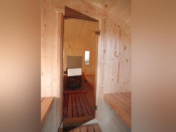 Wolff Finnhaus Saunafass 330 de luxe montiert DS schwarz Anstrich Kiefer