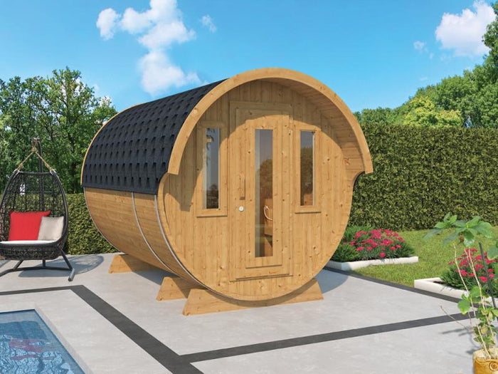 Wolff Finnhaus Saunafass 330 de luxe Thermoholz Bausatz DS schwarz