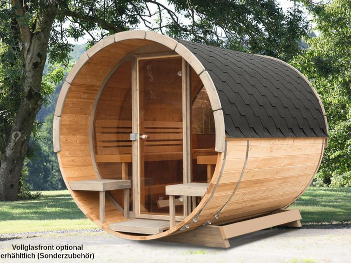 Wolff Finnhaus Saunafass 330 de luxe Thermoholz montiert DS schwarz