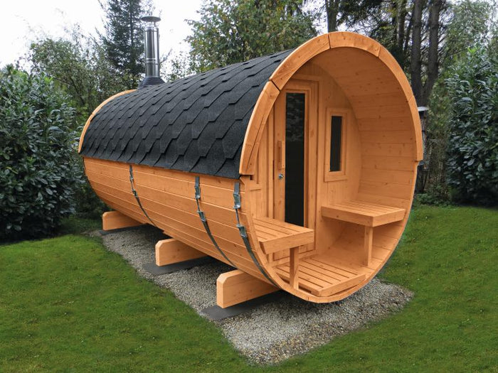 Wolff Finnhaus Saunafass 400 2-Raum montiert DS schwarz, Kiefer