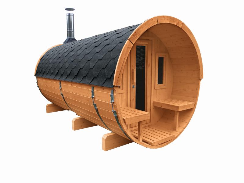 Wolff Finnhaus Saunafass 400 2-Raum montiert DS schwarz, Kiefer