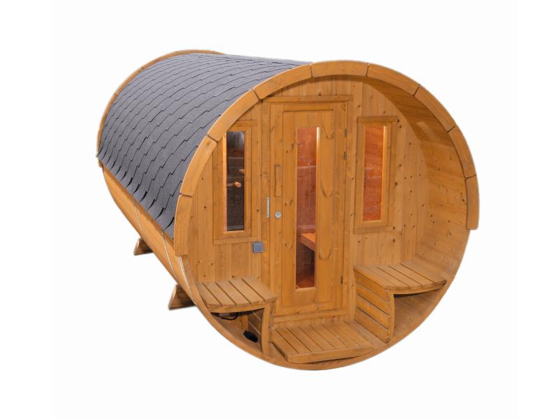 Wolff Finnhaus Saunafass 400 de luxe montiert DS schwarz Anstrich Kiefer