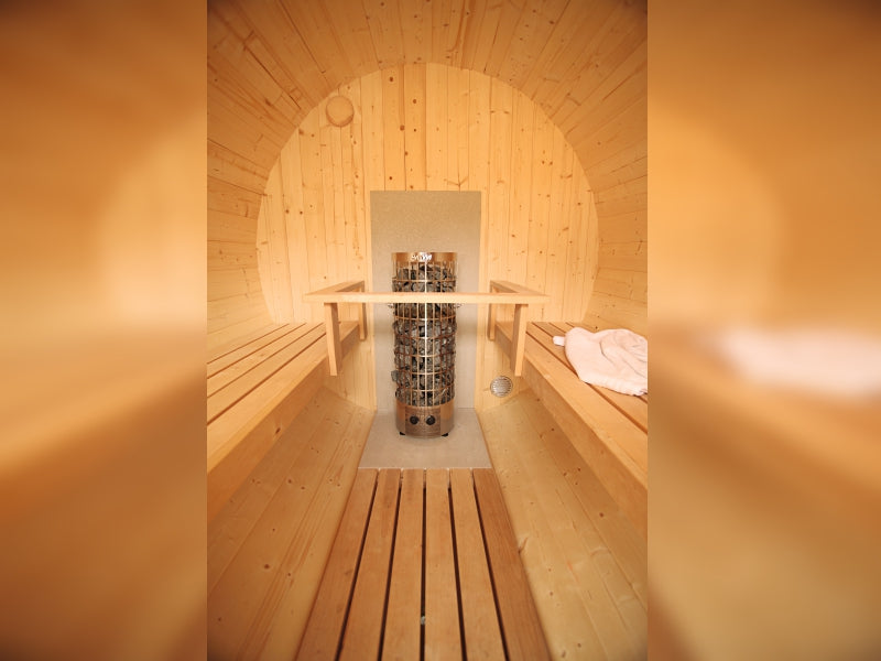 Wolff Finnhaus Saunafass Basic 230 montiert DS schwarz Anstrich Kiefer