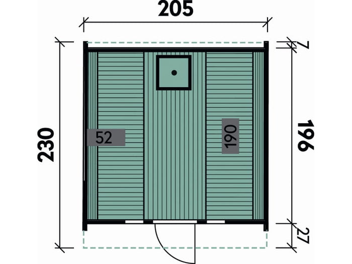Wolff Finnhaus Saunafass Basic 230 montiert DS schwarz Anstrich Walnuss