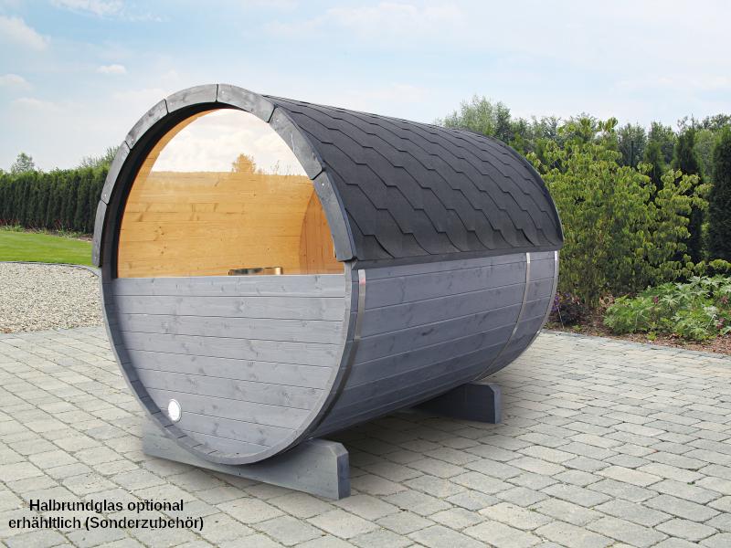 Wolff Finnhaus Saunafass Basic 250 montiert DS schwarz Anstrich Kiefer