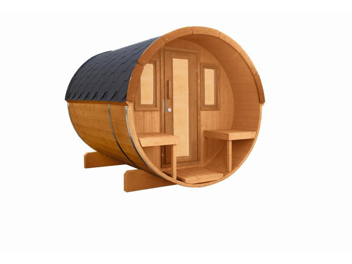 Wolff Finnhaus Saunafass Basic 250 montiert DS schwarz Anstrich Kiefer
