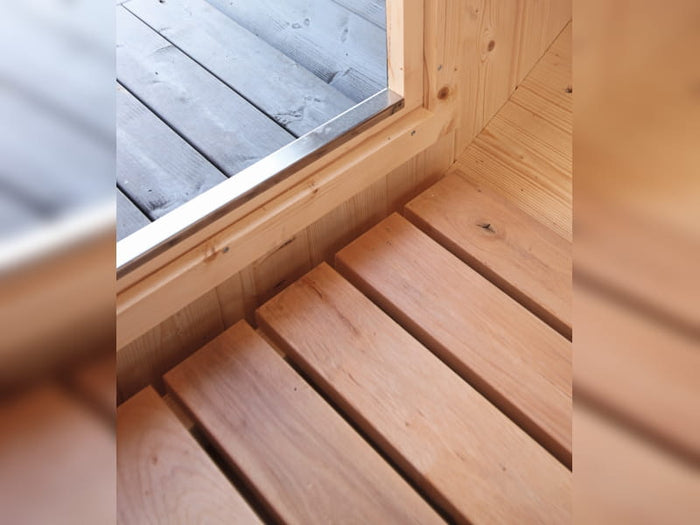 Wolff Finnhaus Saunafass Basic 280 montiert DS schwarz Anstrich Walnuss