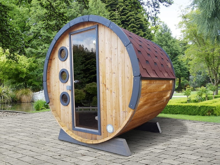 Wolff Finnhaus Saunafass Mini 160 Thermoholz als Bausatz inkl. schwarzen Schindeln