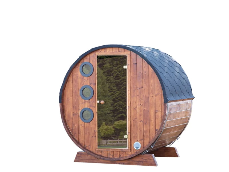 Wolff Finnhaus Saunafass Mini 160 Thermoholz komplett montiert inkl. schwarzen Schindeln