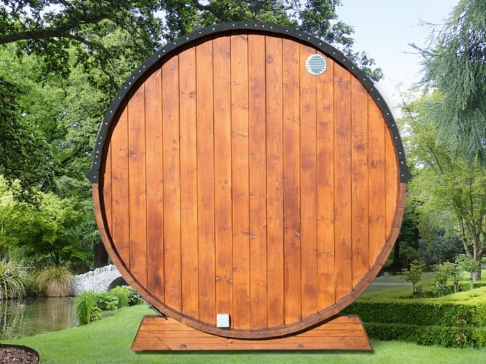 Wolff Finnhaus Saunafass Mini 160 Thermoholz komplett montiert inkl. schwarzen Schindeln