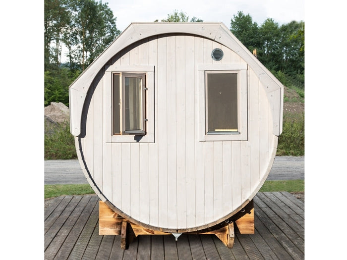 Wolff Finnhaus Saunafass Svenja 1 Premium Bausatz mit schwarzen Dachschindeln