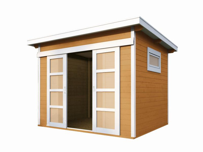 Wolff Pultdachhaus Pulti 28 ST-B mit Schiebetür naturbelassen