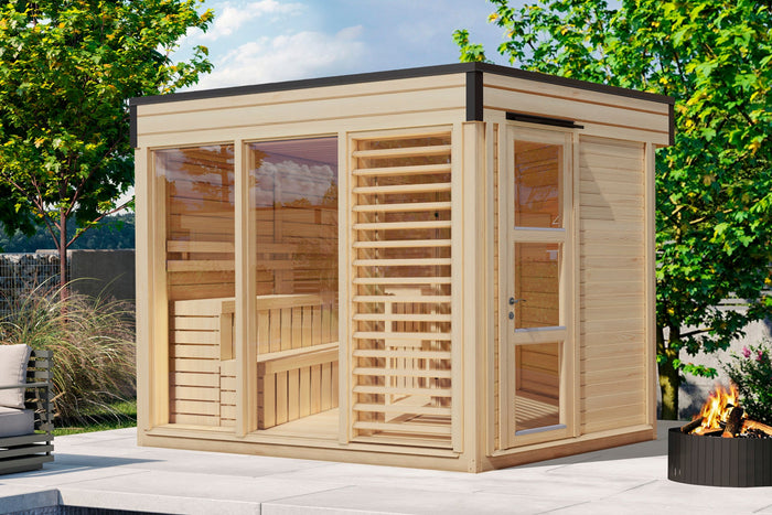Wolff Finnhaus Sauna Paradiso 3x2 2-Raum Set-3, mit Bio Ofen ext. Steuerung 9 kw