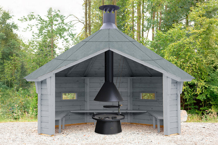 Wolff Finnhaus Wetterschutzhütte Wanja 3327 XL 45 Betongrau mit Grill