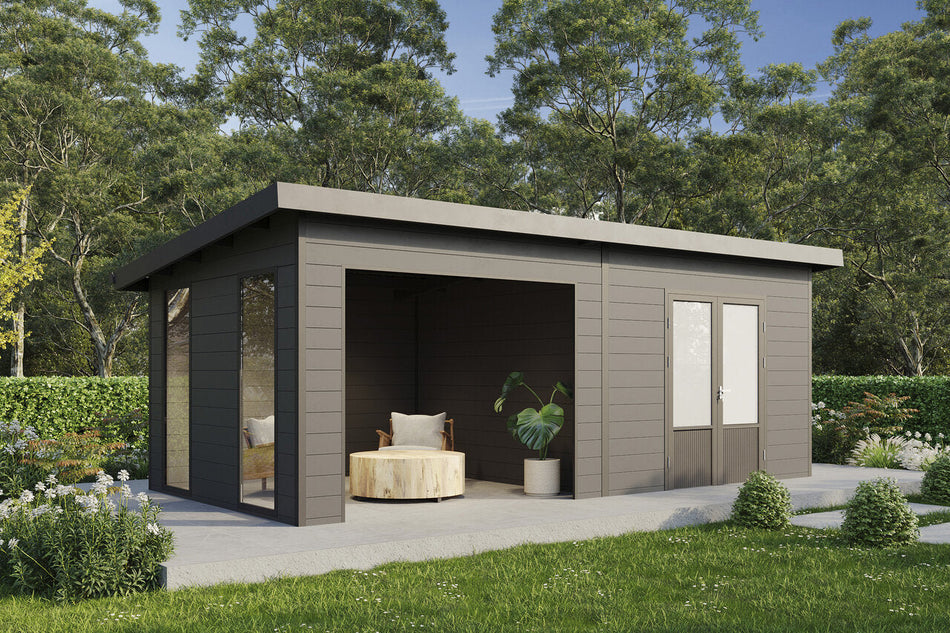 Wolff Finnhaus WPC-Haus Tona 5024 Anthrazit mit Wandpaket