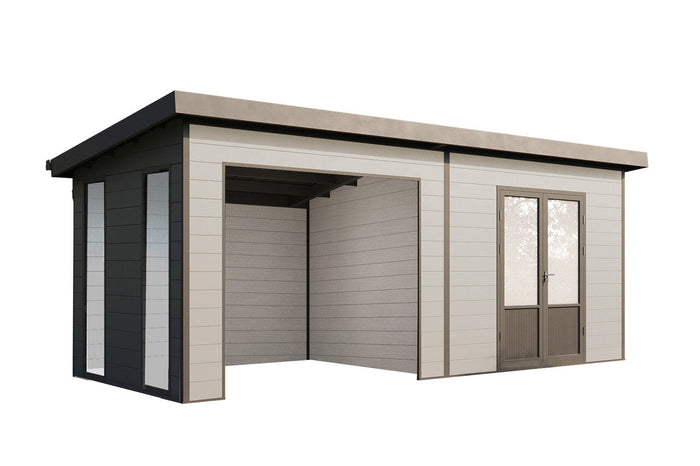 Wolff Finnhaus WPC-Haus Tona 6024 Hellgrau mit Wandpaket