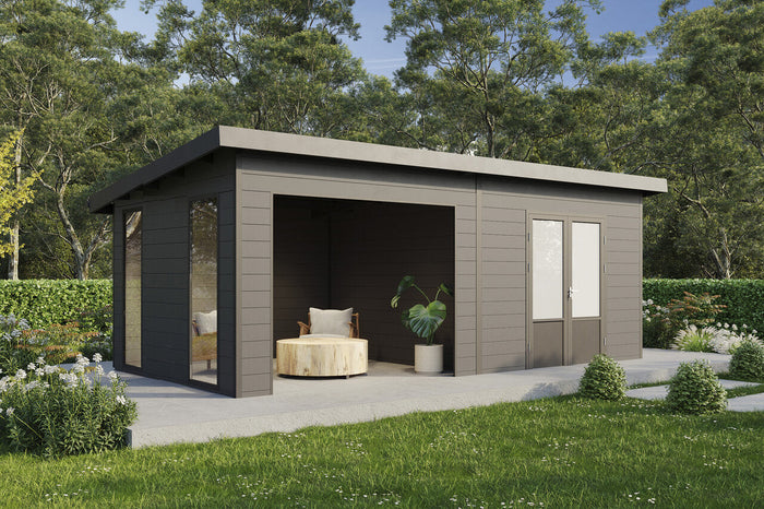 Wolff Finnhaus WPC-Haus Tona 6030 Anthrazit mit Wandpaket