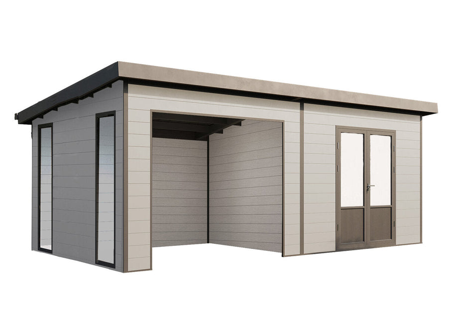 Wolff Finnhaus WPC-Haus Tona 6030 Hellgrau mit Wandpaket