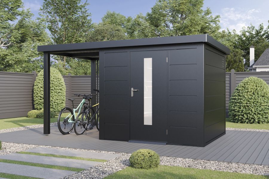 Wolff Finnhaus Metallgartenhaus Thorin 3924, Anthrazit, 1 flg, inkl. Seitendach links 1,50 m