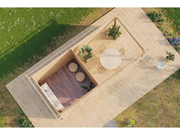 Wolff Finnhaus Gartenhaus Ole 6028, 28 mm, mit Anbau und Rückwand, naturbelassen