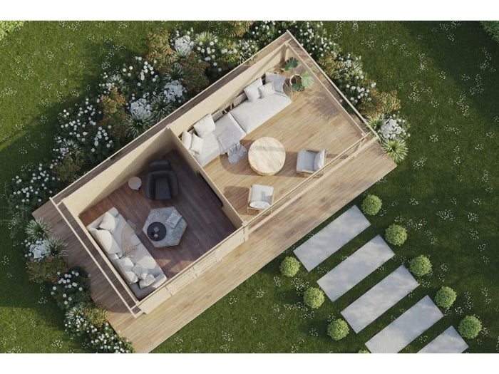 Wolff Finnhaus Gartenhaus Ole 7133, 28 mm, mit Anbau und Rückwand, Hellgrau mit Fußboden