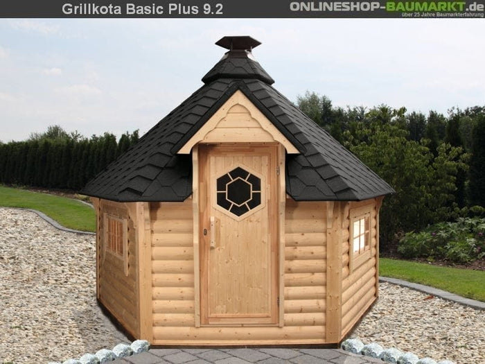 Wolff Finnhaus Grillkota 9 de luxe mit Anbau, inkl. Daschindeln schwarz