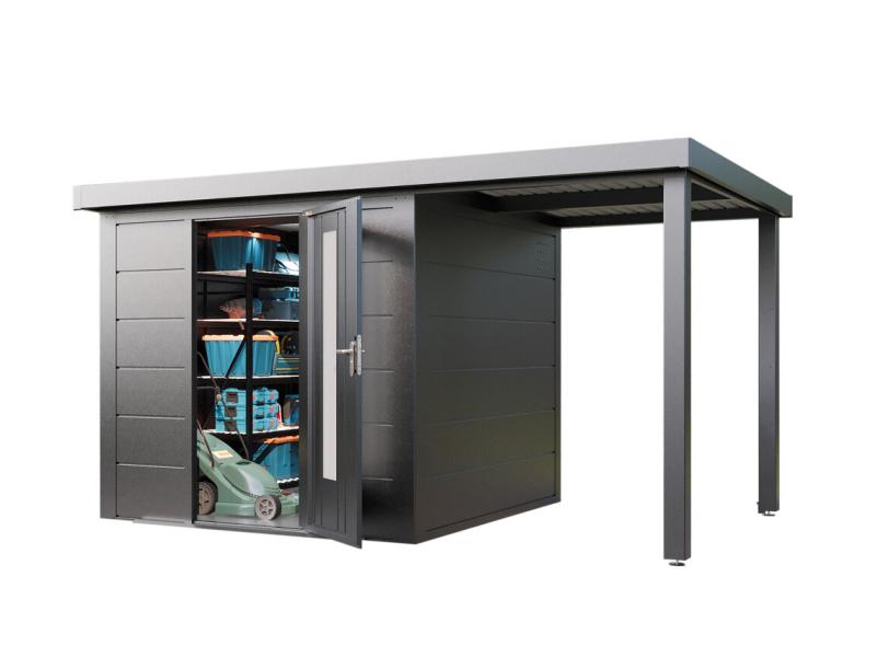 Wolff Finnhaus Metallgartenhaus Thorin 3924, Anthrazit, 1 flg, inkl. Seitendach 1,50 m
