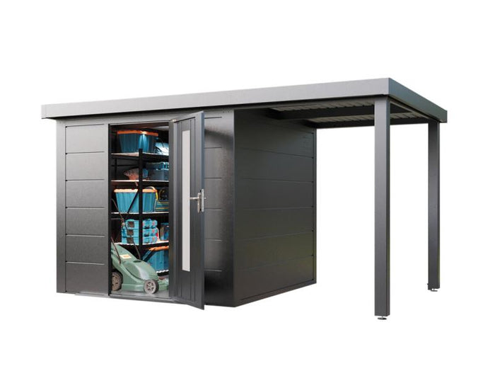 Wolff Finnhaus Metallgartenhaus Thorin 3924, Anthrazit, 1 flg, inkl. Seitendach 1,50 m