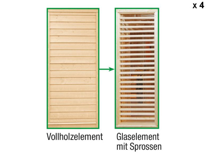 Wolff Finnhaus Paradiso Tauschwand 4 x (Vollholzelement Tausch in Glaselement mit Sprossen)