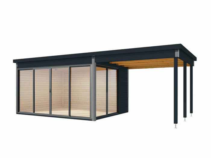 Wolff Finnhaus Pultdachhaus Studio 44-D mit Seitendach in Anthrazit