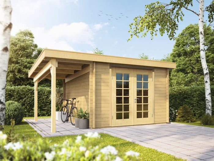 Wolff Finnhaus Pulti 34-B Typ 3 mit SD A und Vollglas-Tür naturbelassen