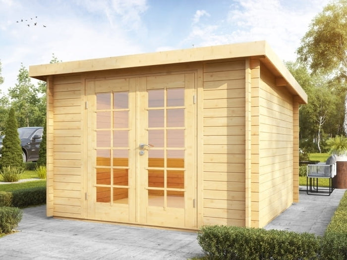 Wolff Finnhaus Pulti 34-B Typ 3 mit Vollglas-Tür naturbelassen