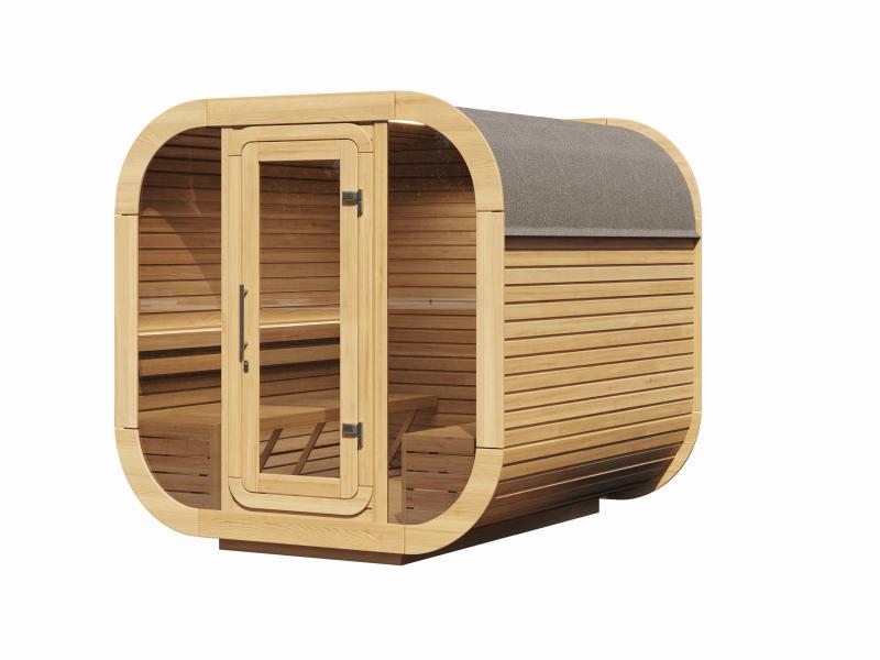 Wolff Finnhaus Sauna Luago 2x2 montiert Typ 3 Art 1, natur, inkl. Dacheindeckung und Vollglasfront