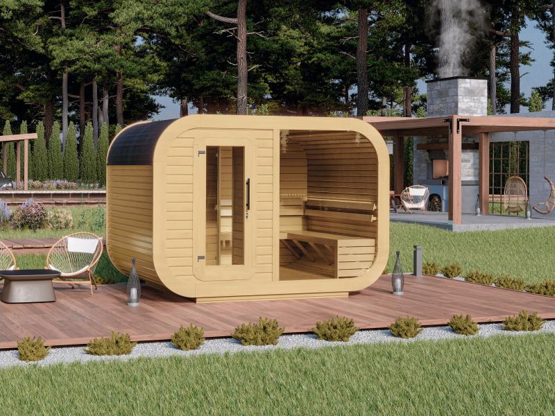 Wolff Finnhaus Sauna Luago 3x2 Bausatz Typ 3 Art 1, natur, inkl. Dacheindeckung, Vollglasfront und V