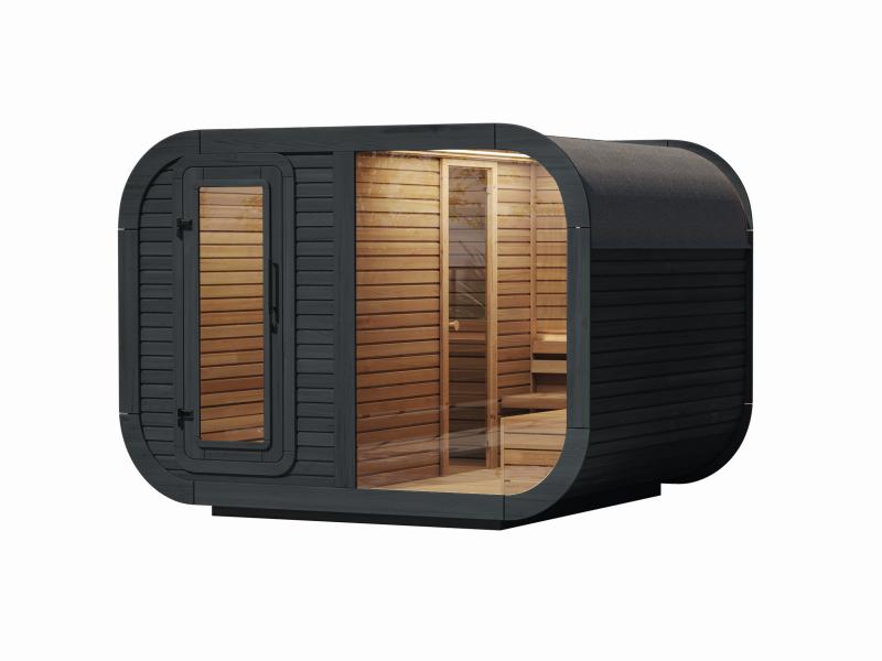 Wolff Finnhaus Sauna Luago 3x2 montiert Typ 3 Art 1, anthrazit, inkl. Dacheindeckung, Vollglasfront 
