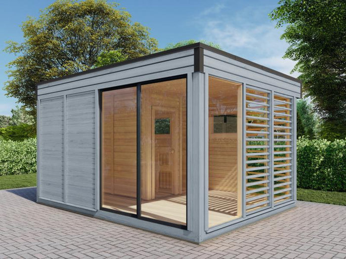 Wolff Finnhaus Sauna Paradiso 4x3 (2-Raum), hellgrau