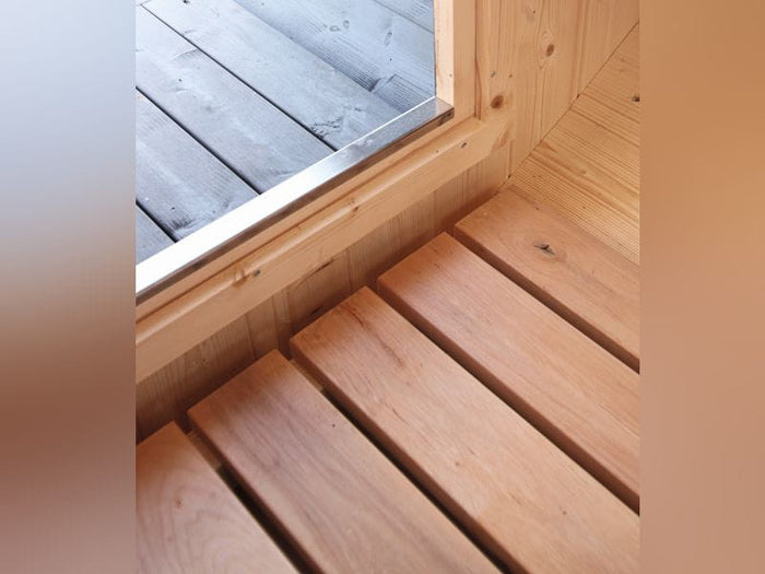 Wolff Finnhaus Saunafass 400 2-Raum montiert DS schwarz, Hellgrau