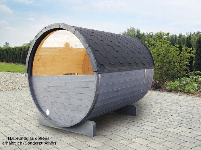 Wolff Finnhaus Saunafass Basic 280 montiert DS schwarz Anstrich Kiefer