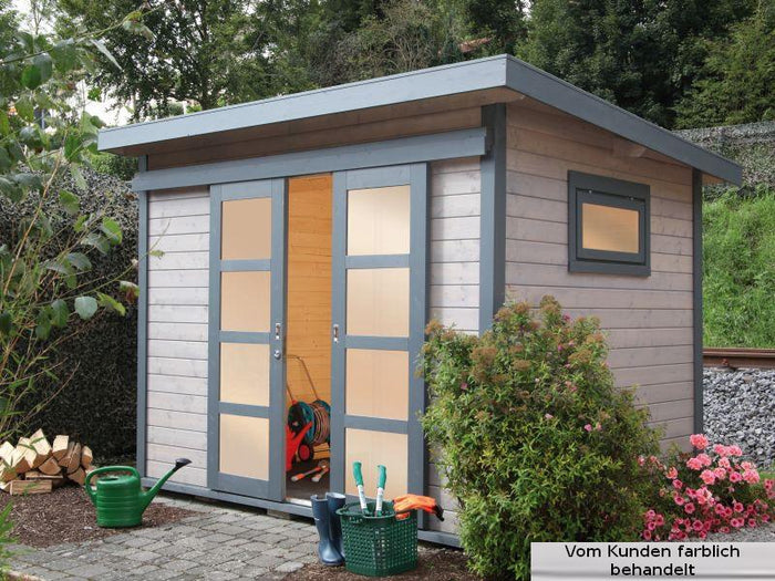 Wolff Pultdachhaus Pulti 28 ST-B mit Schiebetür naturbelassen