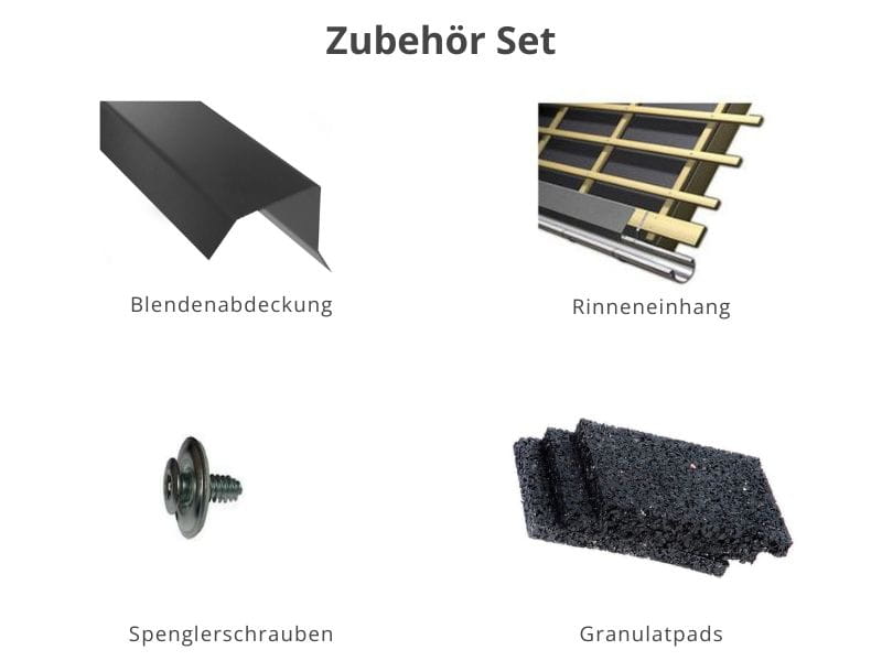 Zubehör Set für Karibu Gartenhaus Kastorf 7 - natur mit Anbaudach 3,2 m und 28 mm Rückwand